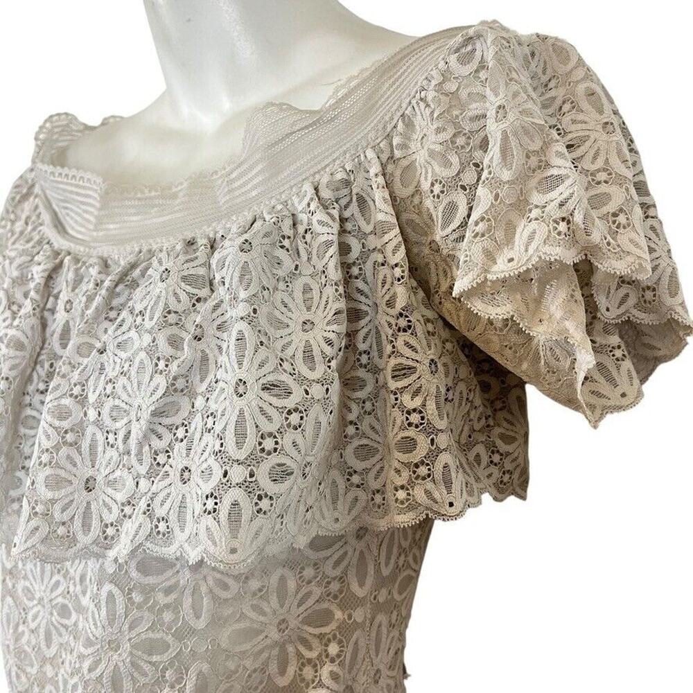 Victorias Secret Light Gray Lace Off The Shoulder Sheer Bodysuit Top Floral M - Picture 8 of 16